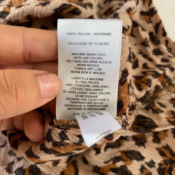 Express Leopard Print Dress Small Smocked Puff Sleeve Fit & Flare Brown Animal P - Picture 7 of 7